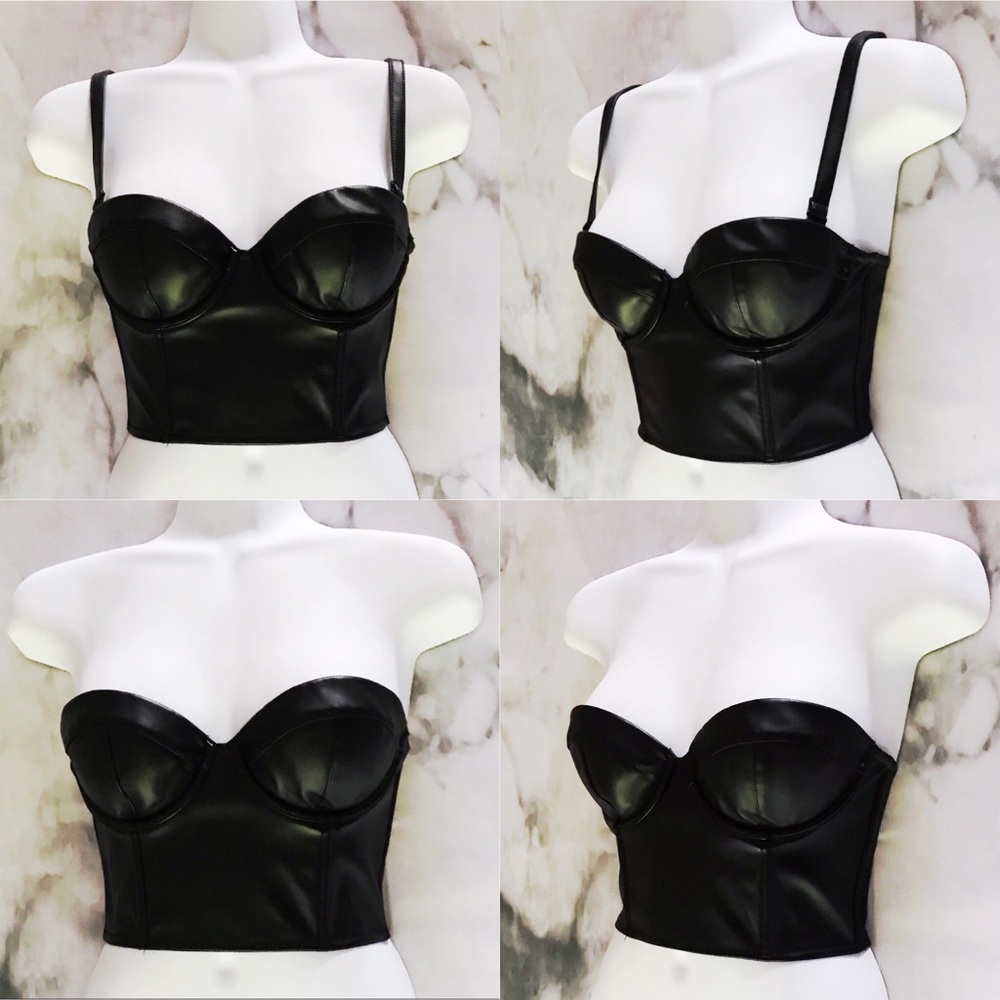 VS Faux Leather Longline Bra Top Balconet Bustier - Picture 3 of 8